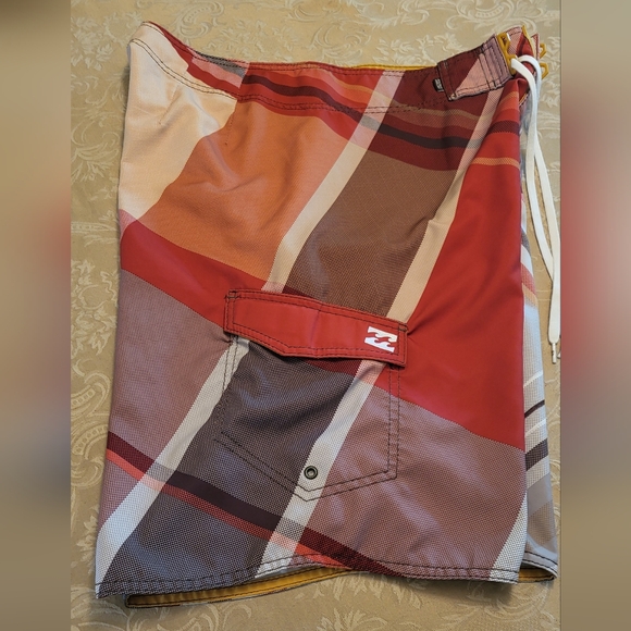 Billabong Board Shorts Mens 36 Swim Trunks Orange Brown Surf Striped Pocket Logo - Picture 4 of 15